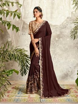 Odette - Maroon Crepe Silk Designer Saree with Unstitched Blouse
