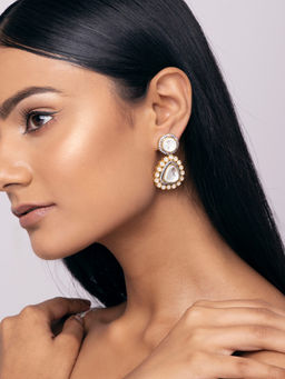 Indya - Gold Multi Shaped Kundan CZ Dangler Earrings