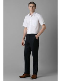 Louis Philippe - Men Black Slim Fit Textured Flat Front Formal Trousers