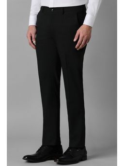 Louis Philippe - Men Black Slim Fit Check Flat Front Formal Trousers