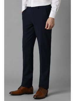 Louis Philippe - Men Navy Super Slim Fit Solid Flat Front Formal Trousers