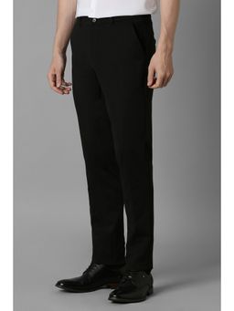 Louis Philippe - Men Black Regular Fit Solid Flat Front Formal Trousers