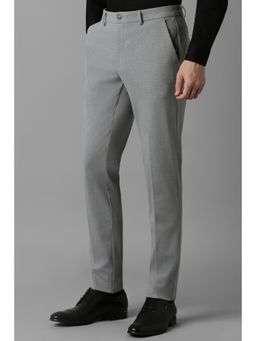 Louis Philippe - Men Grey Slim Fit Textured Flat Front Formal Trousers