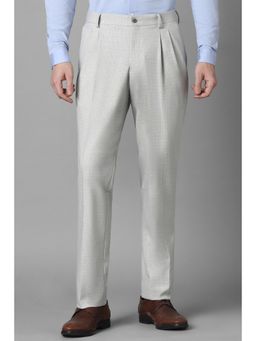 Louis Philippe - Men Grey Regular Fit Textured Pleated Formal Trousers