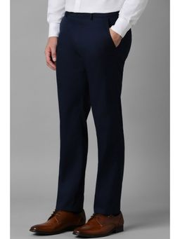 Louis Philippe - Men Navy Regular Fit Solid Flat Front Formal Trousers