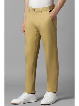 Louis Philippe - Men Beige Regular Fit Solid Flat Front Casual Trousers