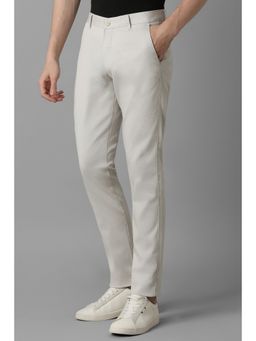 Louis Philippe - Men Grey Super Regular Fit Solid Flat Front Casual Trousers