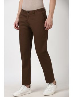 Peter England - Men Brown Textured Super Slim Fit Trousers