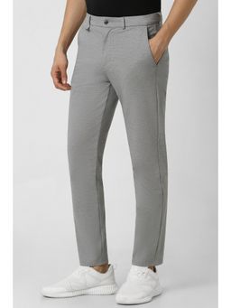 Van Heusen - Men Grey Textured Slim Fit Trousers