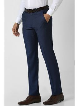Van Heusen - Men Navy Textured Slim Fit Trousers