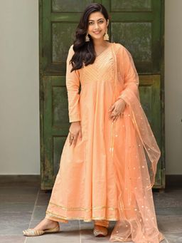 Lavanya The Label - Peach Cotton Anarkali (Set of 2)
