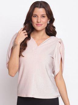 Latin Quarters - Women Peach Solid Half Sleeve Regular Top