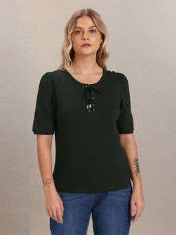 U.S. POLO ASSN. - Women Dark Green Eyelet Tie Up Solid Top
