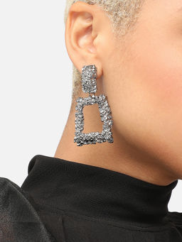 Sohi - Silver Plated Grey Geometric Drop Earrings