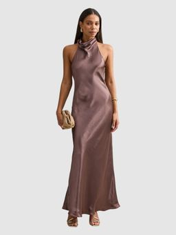 Forever New - Clementine Satin Brown Maxi Dress