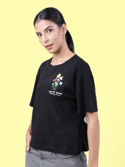 Bene Kleed - Women Pure Cotton Black Oversized T-Shirt