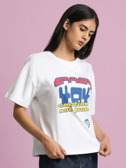 Bene Kleed - Women Typography Drop-Shoulder Sleeves Pure Cotton Oversized T-shirt