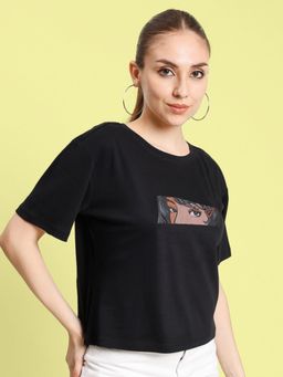 Bene Kleed - Women Typography Round Neck Cotton Boxy T-shirt