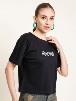 Bene Kleed - Women Floral Printed Round Neck Cotton Boxy T-Shirt