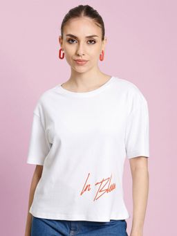 Bene Kleed - Women Floral Printed Round Neck Cotton Boxy T-Shirt