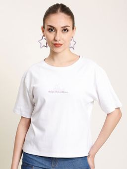 Bene Kleed - Women Typography Round Neck Cotton Boxy T-shirt