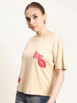 Bene Kleed - Women Typography Cotton Boxy T-Shirt