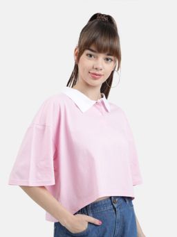 Bene Kleed - Women Contrast Cotton Oversized Polo T-shirt