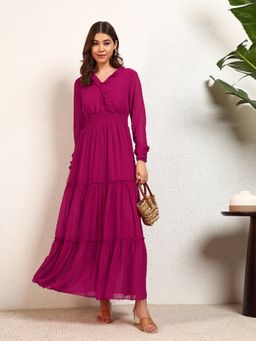 Deebaco - Magenta Dobby Tiered Women Maxi Dress