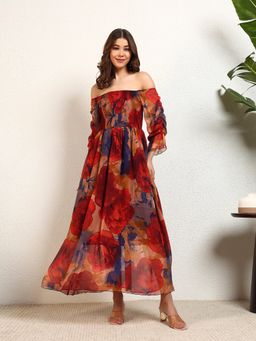 Deebaco - Multi Floral Printed Women A-Line Maxi Dress