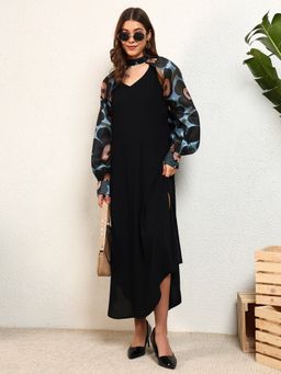 Deebaco - Black Slit Maxi Dress with Cape