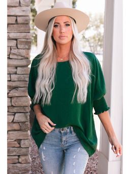 Errabelly - Green Smocked Wrist Shift Top