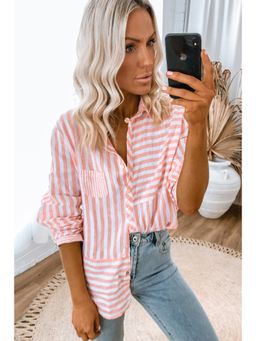 Errabelly - Pink Stripe Buttoned Long Sleeve Casual Shirt