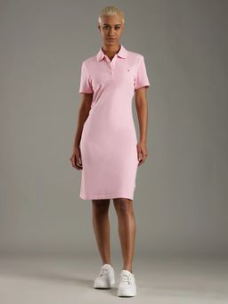 Tommy Hilfiger - Cotton Collar Neck Pink Knee Length Dress