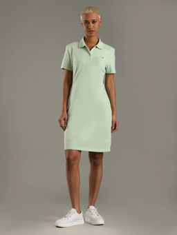 Tommy Hilfiger - Cotton Collar Neck Green Knee Length Dress