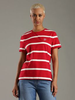 Tommy Hilfiger - Striped Slim Fit Cotton Red T-Shirt
