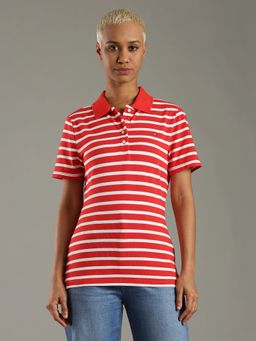 Tommy Hilfiger - Striped Slim Fit Cotton Red Polo T-Shirt