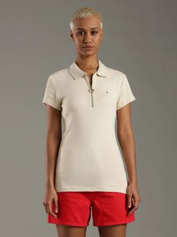 Tommy Hilfiger - Solid Slim Fit Cotton Beige Polo T-Shirt
