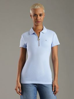Tommy Hilfiger - Solid Slim Fit Cotton Blue Polo T-Shirt