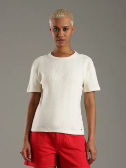 Tommy Hilfiger - Slim Fit Cotton Off White T-Shirt