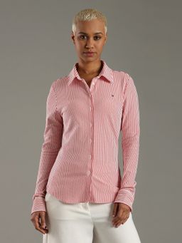 Tommy Hilfiger - Striped Slim Fit Cotton Red Shirt