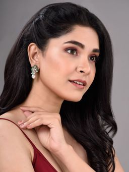 Saraf RS Jewellery - Rose Gold Plated Green AD Studded Luxurious Pearl Drop Earrings