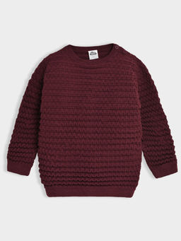 Mi Arcus - Solid Maroon Round Neck Knitted Full Sleeve Sweater