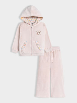 Mi Arcus - Pink Embroidered Hooded Sweatshirt with Solid Pant