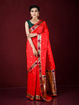 EXCLUSIVA - Red Zari Woven Work Banarasi Saree with Unstitched Blouse