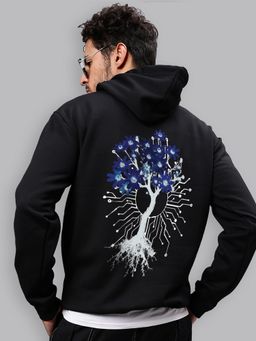 Mad Over Print - Cotton Printed Black Digital Roots Hoodie