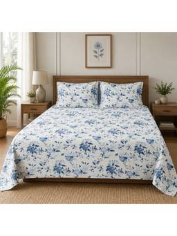 House of Gulab - Blue Bedsheet Value Gift Box | 1 Double Bedsheet and 2 Pillow Covers