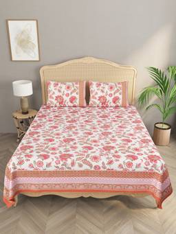 House of Gulab - Pink Double King Bedsheet with 2 Pillow Covers
