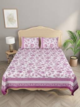 House of Gulab - Purple Double King Bedsheet with 2 Pillow Covers