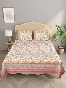 House of Gulab - Multicolor Double King Bedsheet with 2 Pillow Covers