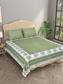 House of Gulab - Green Double King Bedsheet with 2 Pillow Covers